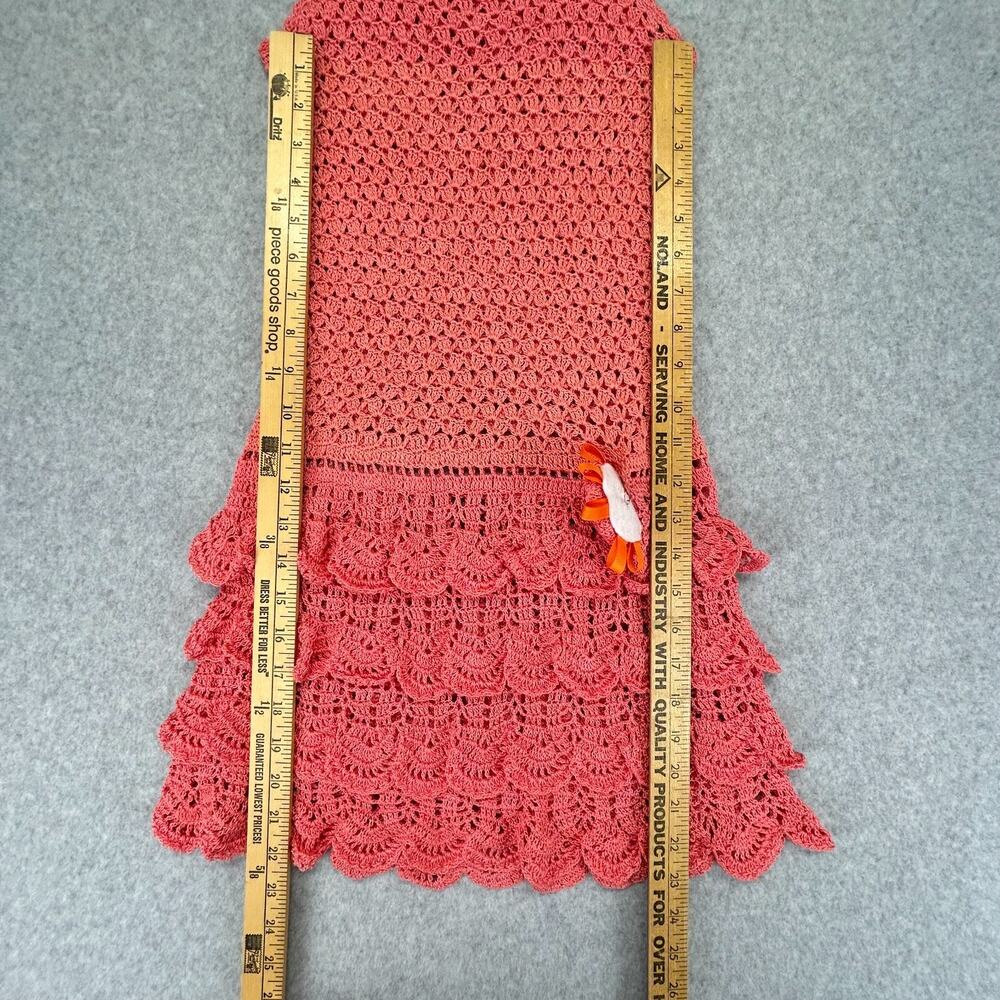 Handmade Crochet Ruffle Dress Girls Size 6 (30" Length) Pink Coral Sleeveless - Picture 8 of 13